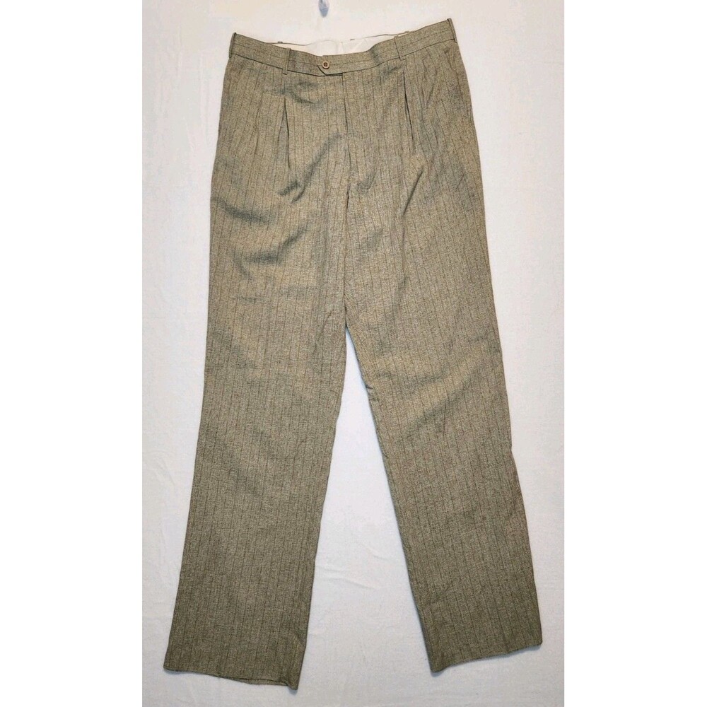 Pronti Collection Dress Pants Mens 40 Brown Pleated Slacks Raw Hem Needs Hemming